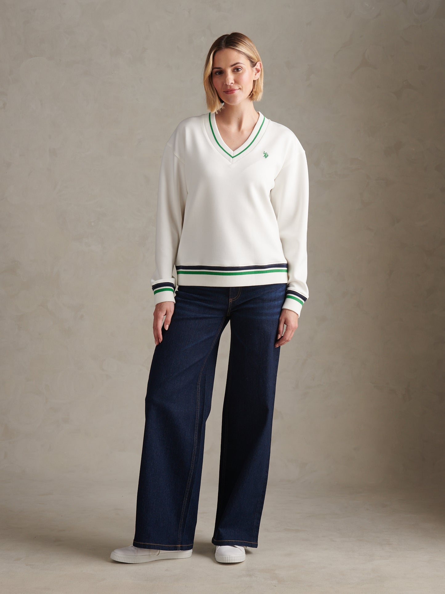 Womens Stripe Crew Neck Sweatshirt Marshmallow
