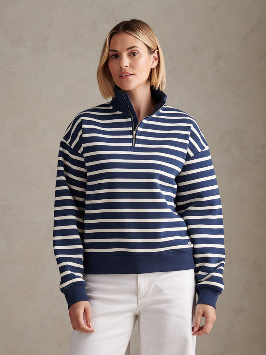 Womens Funnel Neck Stripe Sweatshirt Navy Iris