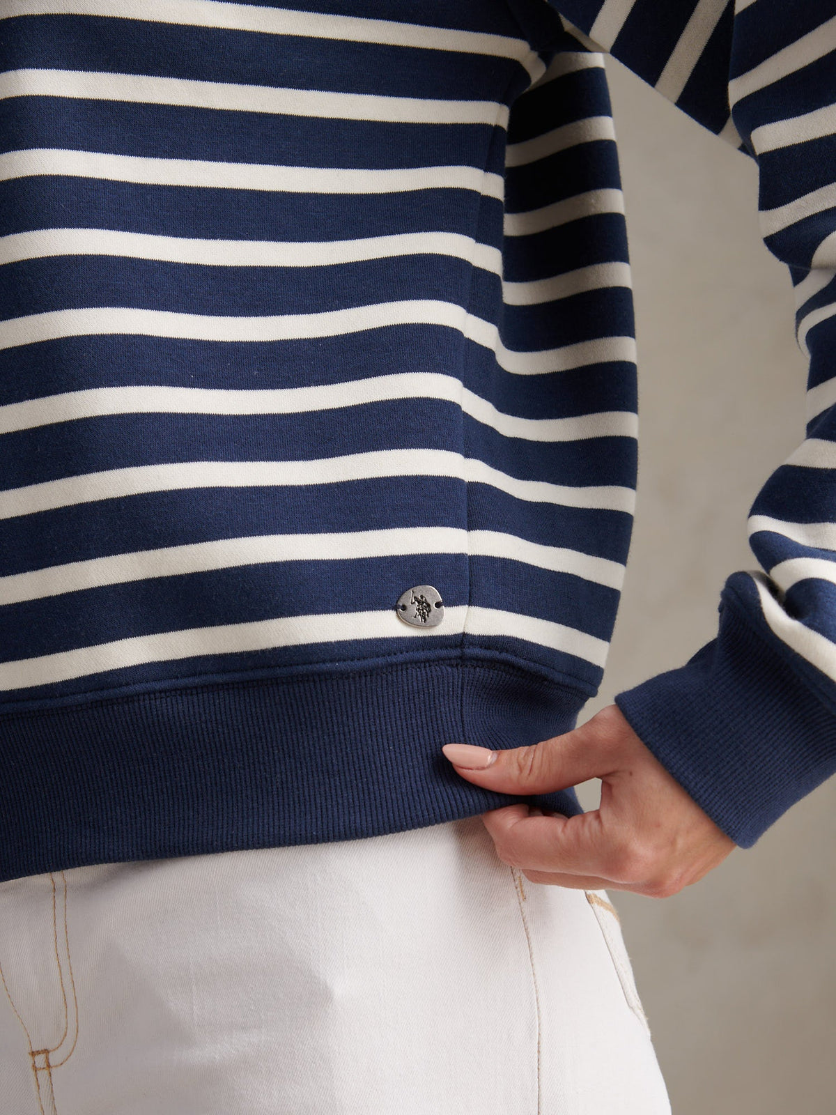 Womens Funnel Neck Stripe Sweatshirt Navy Iris