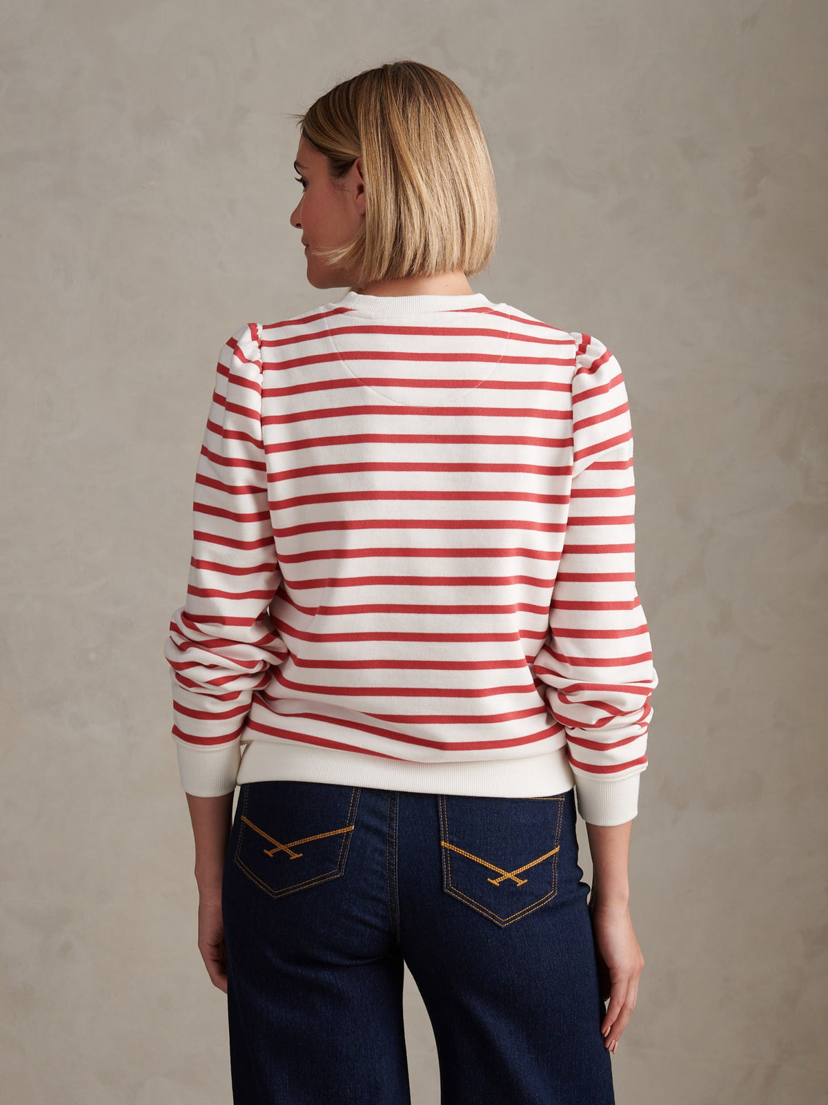 Womens Puff Sleeve Stripe Sweatshirt Mineral Red