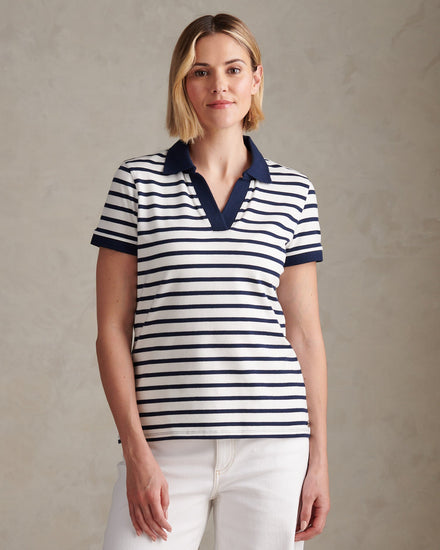 Womens Luxury Stripe Polo Top Marshmallow