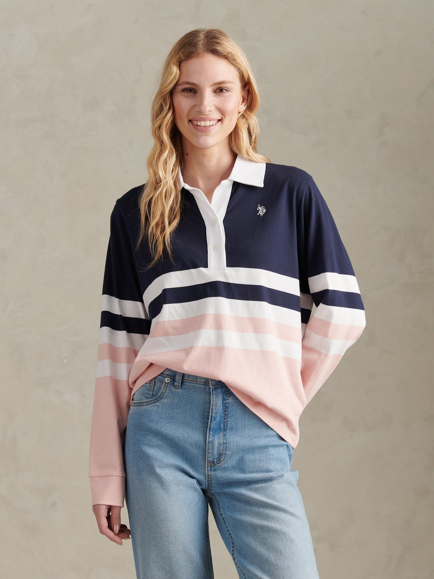 Womens Block Colour Rugby Top Crystal Rose