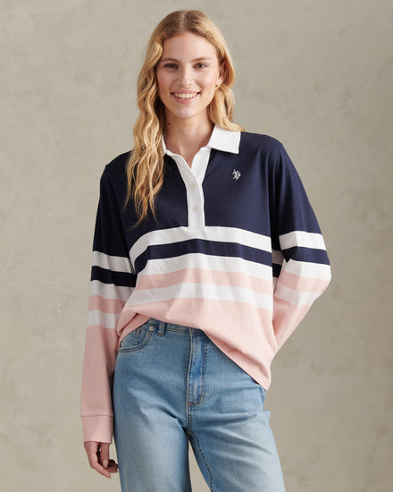 Womens Block Colour Rugby Top Crystal Rose