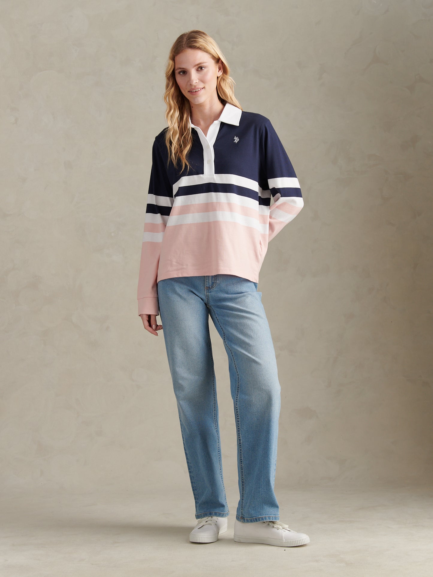 Womens Block Colour Rugby Top Crystal Rose