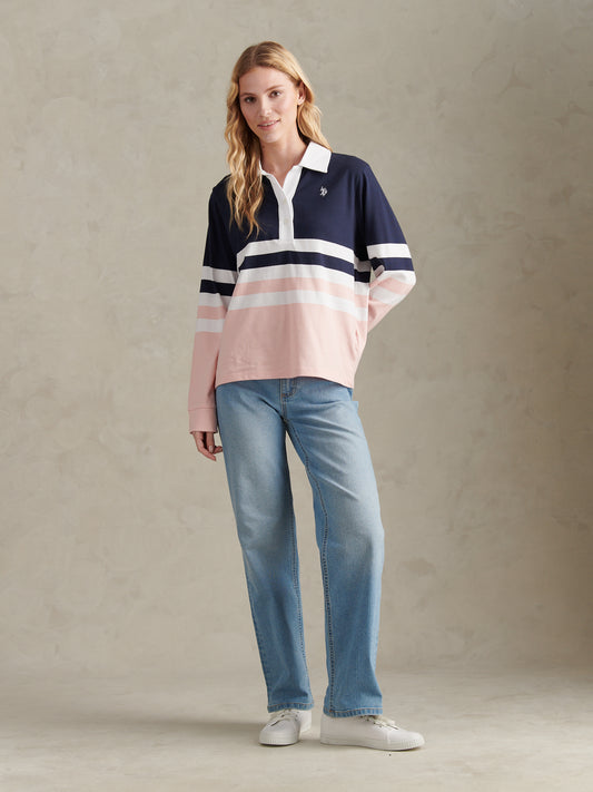 Womens Block Colour Rugby Top Crystal Rose