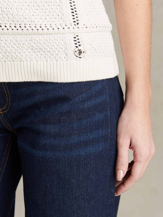 Womens Crochet Knit Polo Shirt Marshmallow