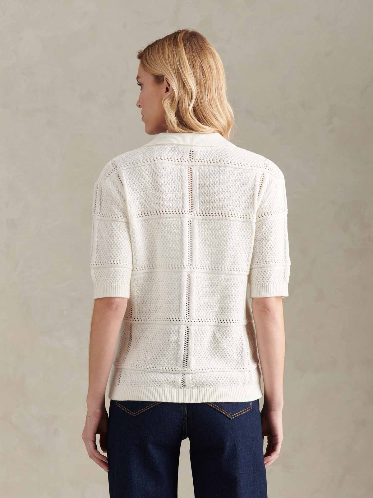 Womens Crochet Knit Polo Shirt Marshmallow