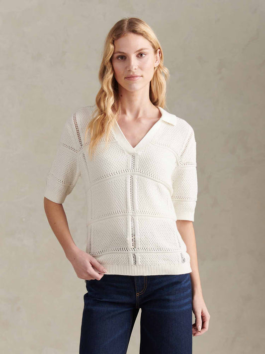 Womens Crochet Knit Polo Shirt Marshmallow