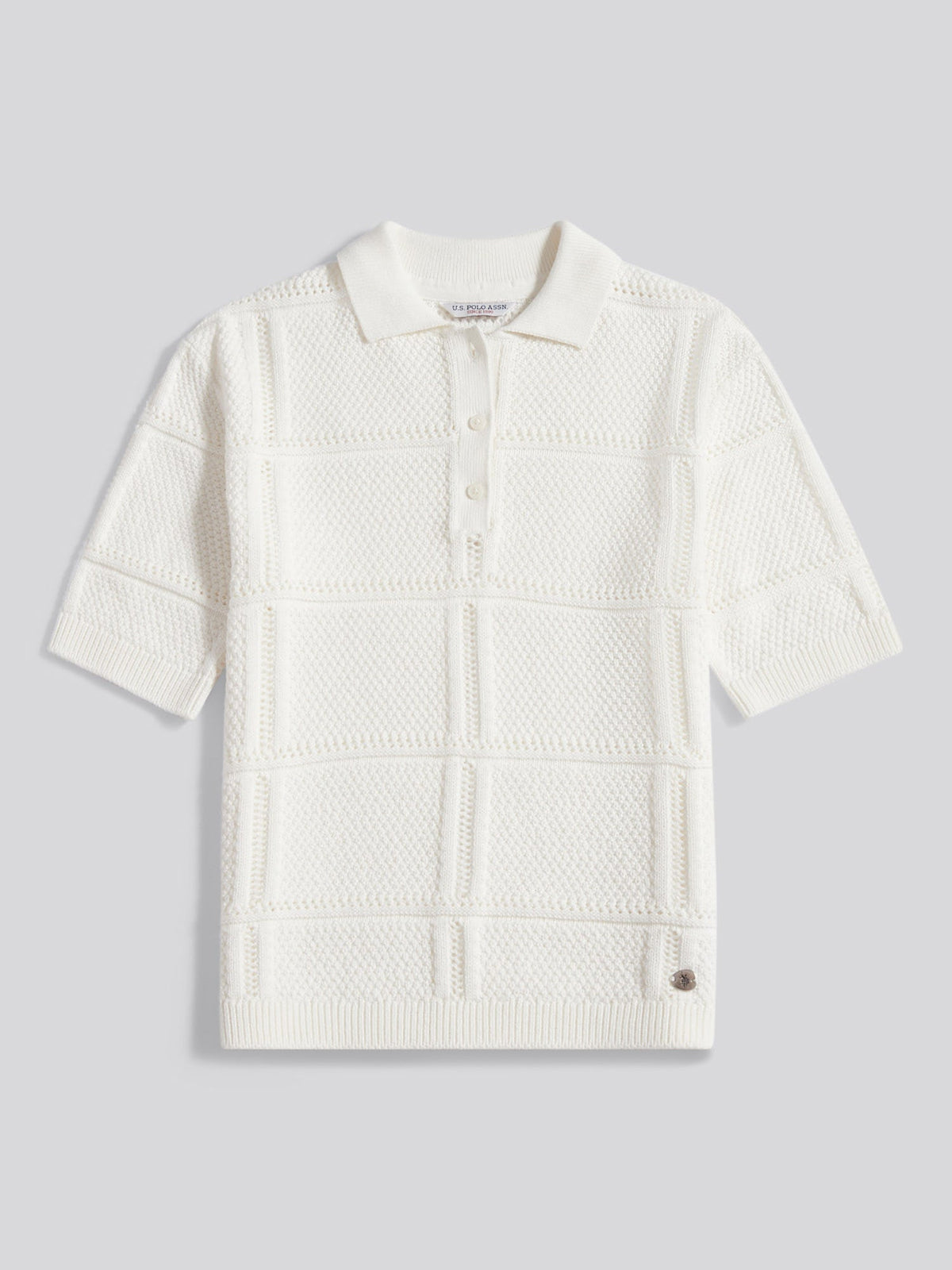 Womens Crochet Knit Polo Shirt Marshmallow