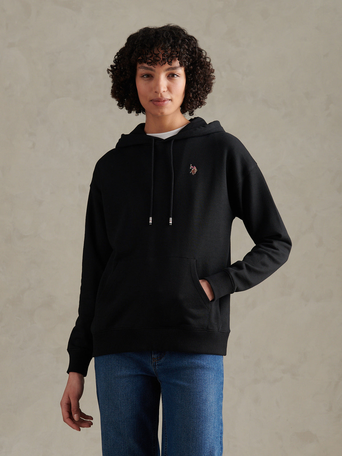 Womens Double Horsemen Logo Hoodie Black