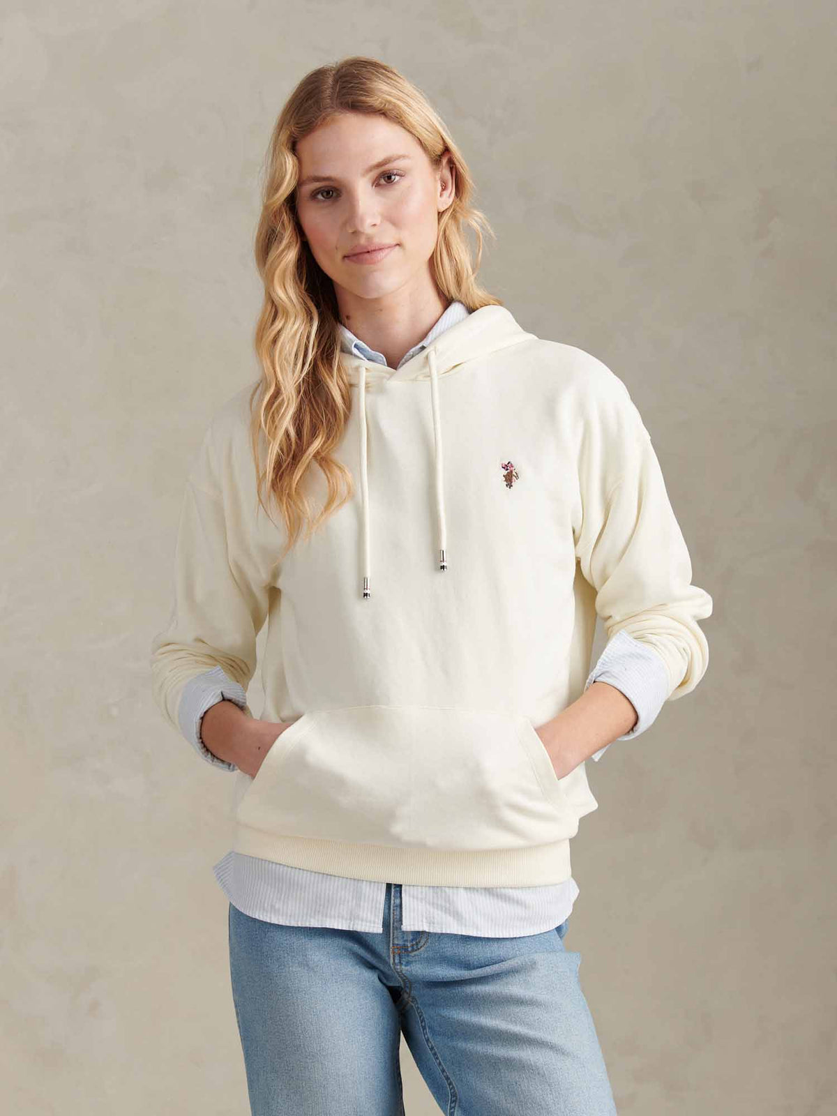 Womens Double Horsemen Logo Hoodie Marshmallow