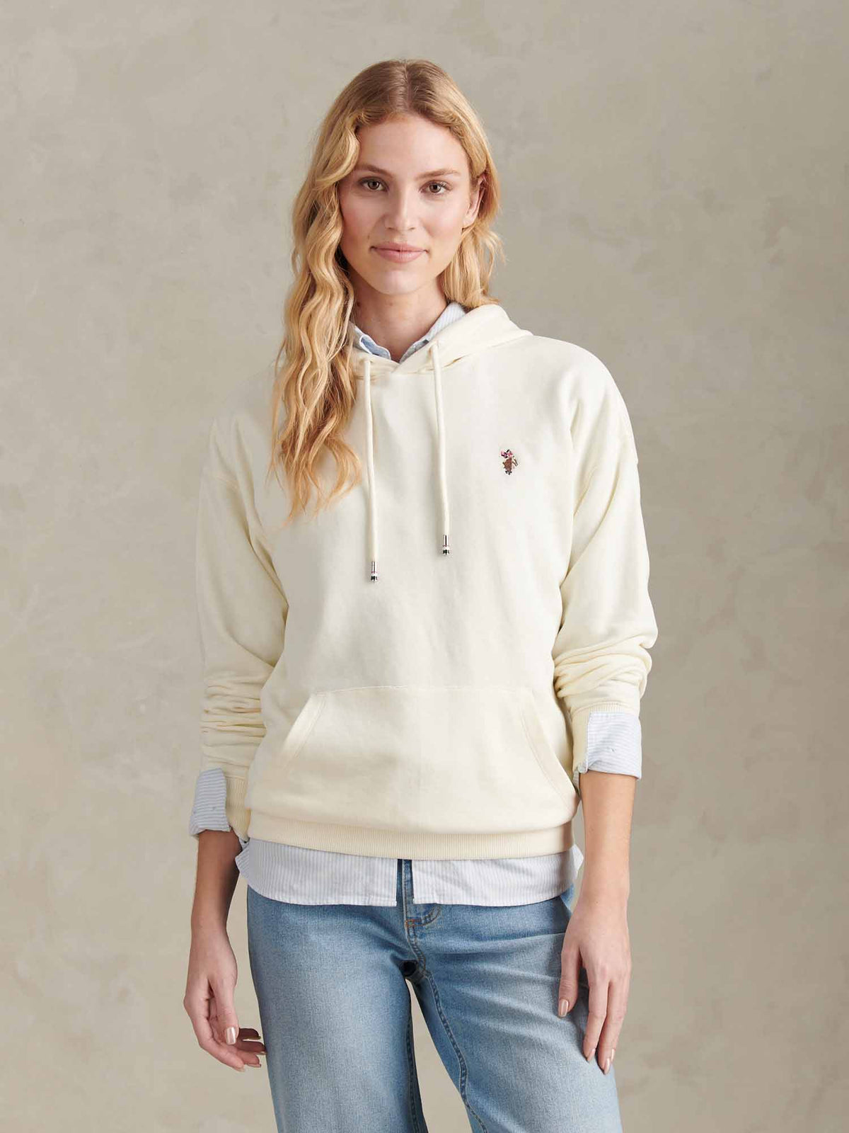 Womens Double Horsemen Logo Hoodie Marshmallow