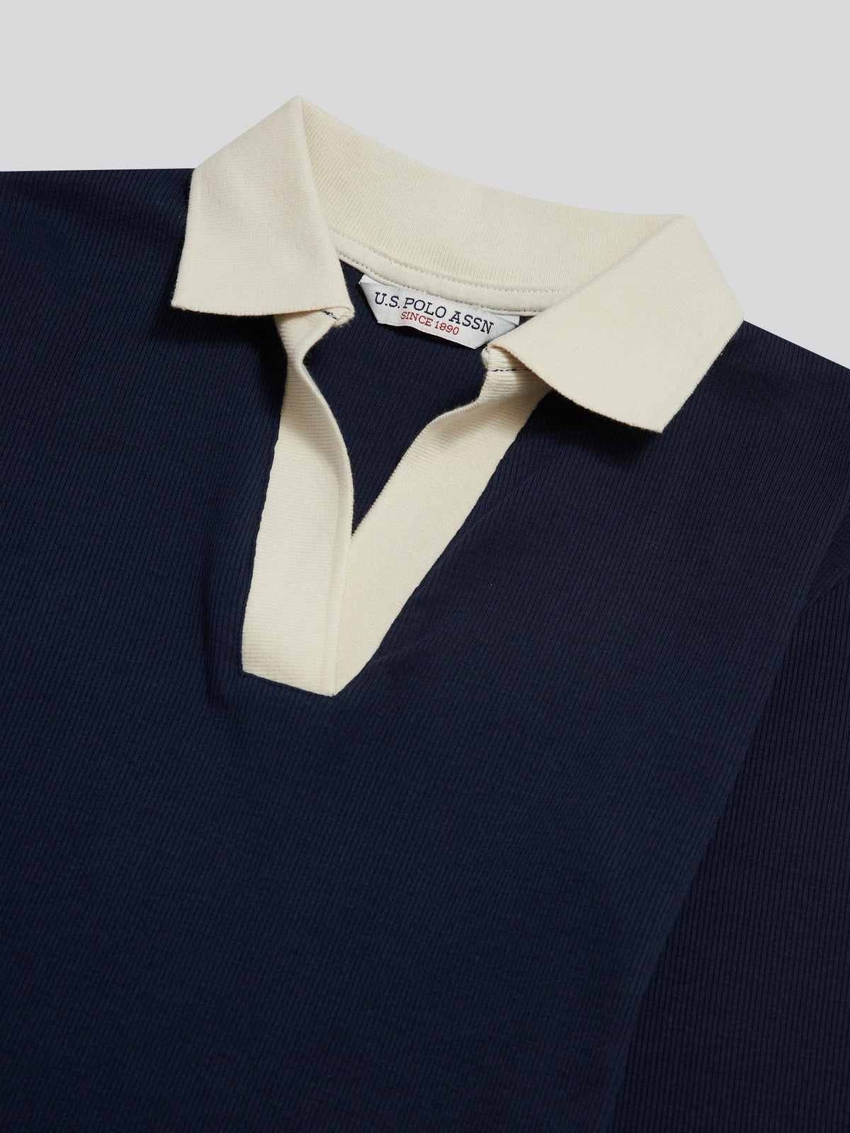 Womens Contrast Collar Long Sleeve Polo Shirt Navy Iris
