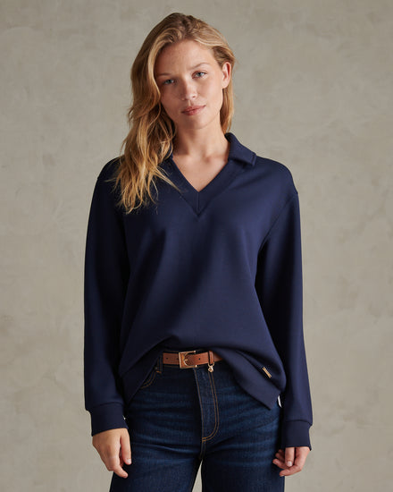 Womens Open Collar Split Hem Jumper Navy Iris