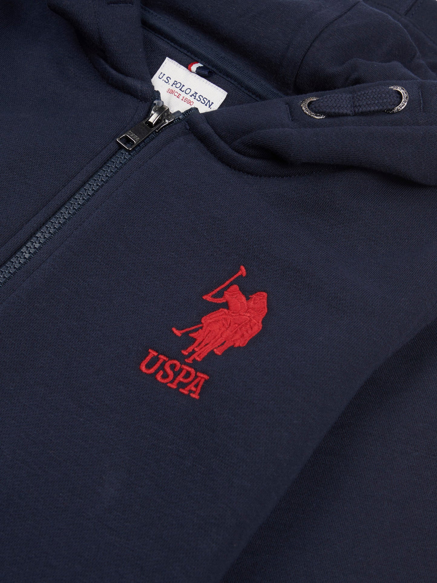 Boys Player 3 Zip Hoodie in Dark Sapphire Navy / Haute Red DHM